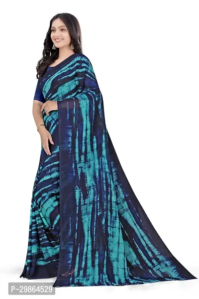 Stylish Georgette Teal Printed Saree With Blouse Piece For Women-thumb0