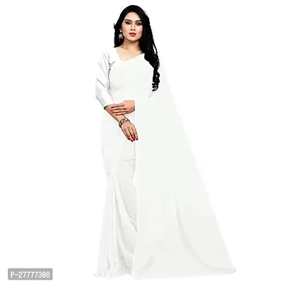 Fancy White Georgette Saree With Blouse Piece For Women-thumb0