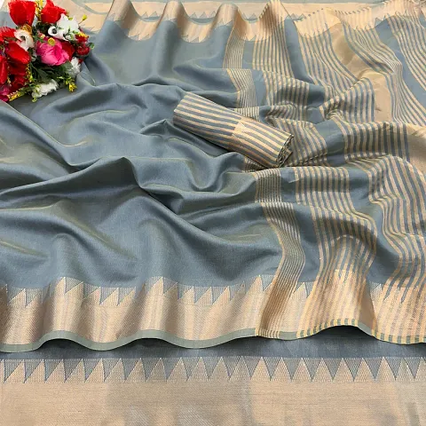Cotton Blend Woven Design Saree With Blouse Piece