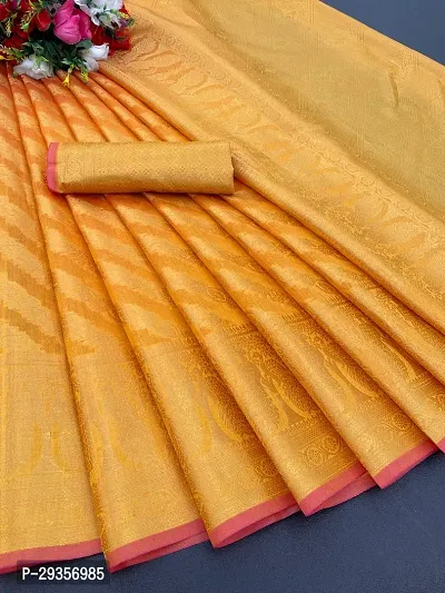 Stylish Organza Yellow Woven Design Saree With Blouse Piece For Women-thumb0