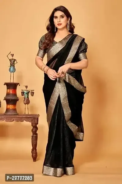 Fancy Black Lycra Saree With Blouse Piece For Women
