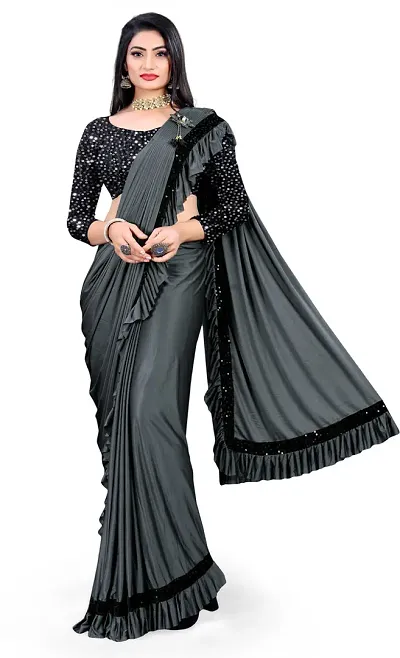 Stylish Lycra Solid Saree with Blouse piece For Women