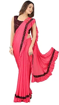 Beautiful Pink Lycra Embellished Women Saree with Blouse piece-thumb3