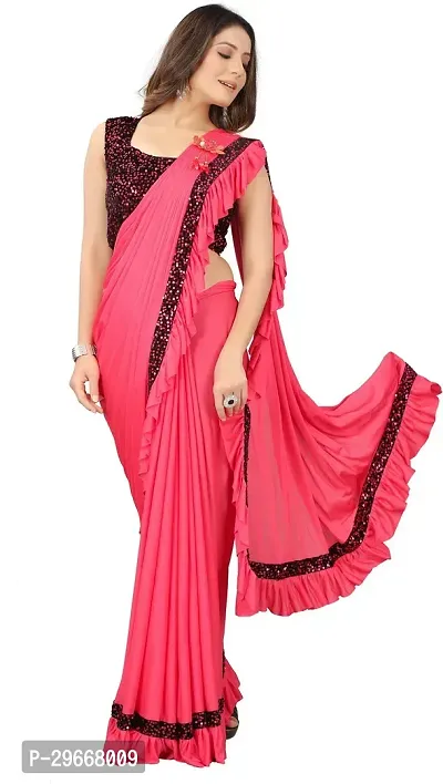 Beautiful Pink Lycra Embellished Women Saree with Blouse piece-thumb4