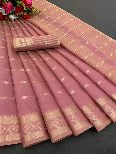 Stylish Blend Woven Design Saree With Blouse Piece For Women