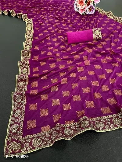 Stylish Lycra Purple Woven Design Saree with Blouse piece For Women-thumb0