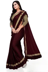 Beautiful Maroon Lycra Self Pattern Women Saree with Blouse piece-thumb1