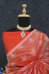 Beautiful Red Net Printed Women Saree with Blouse piece-thumb3