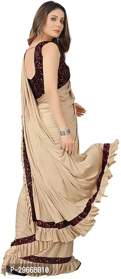 Beautiful Beige Lycra Embellished Women Saree with Blouse piece-thumb2