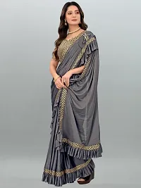 Beautiful Grey Lycra Self Pattern Women Saree with Blouse piece-thumb3