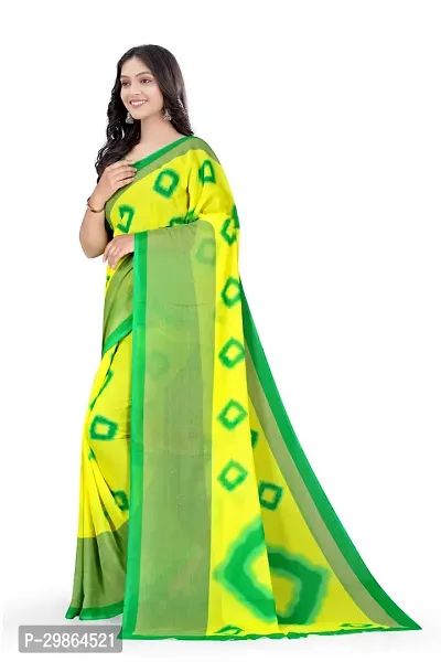 Stylish Georgette Yellow Printed Saree With Blouse Piece For Women