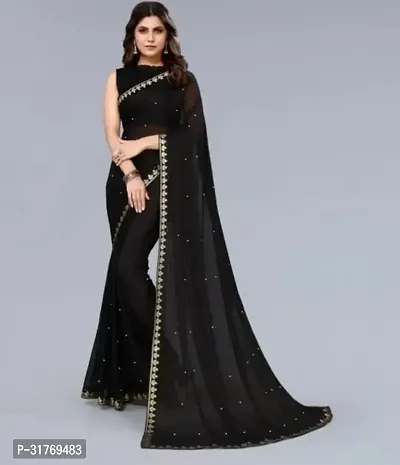 Stylish Lycra Black Solid Saree with Blouse piece For Women-thumb0