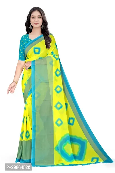 Stylish Georgette Yellow Printed Saree With Blouse Piece For Women