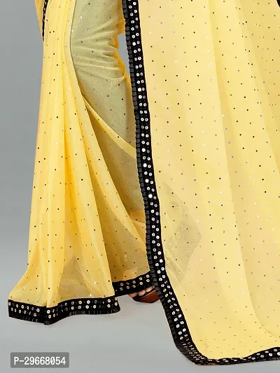 Beautiful Yellow Lycra Lace Border Women Saree with Blouse piece-thumb4