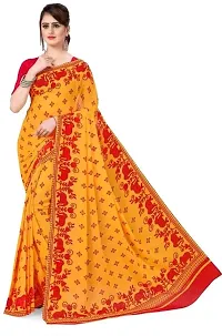 Stylish Georgette Yellow Printed Saree With Blouse Piece For Women-thumb1