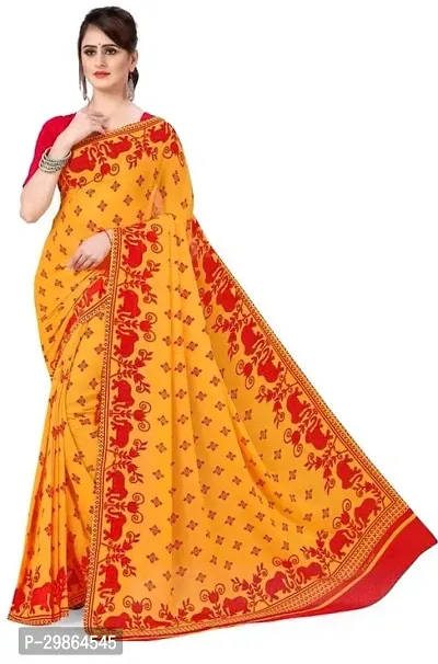 Stylish Georgette Yellow Printed Saree With Blouse Piece For Women-thumb2