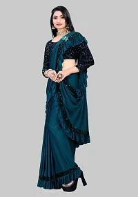 Beautiful Teal Lycra Embellished Women Saree with Blouse piece-thumb3