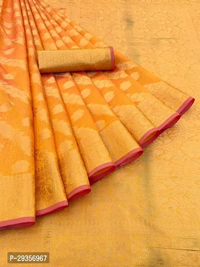 Stylish Organza Yellow Woven Design Saree With Blouse Piece For Women