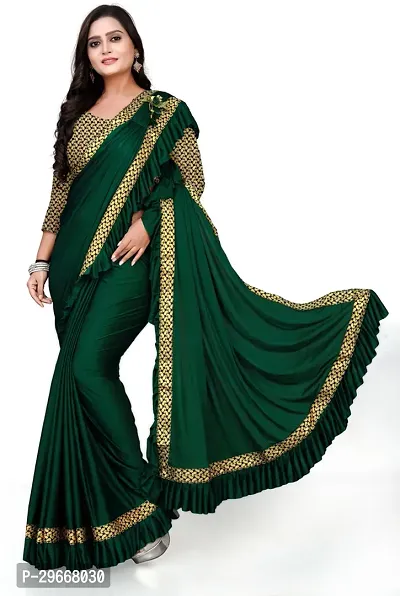 Stylish Green Lycra Saree with Blouse piece For Women