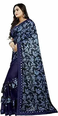 Beautiful Navy Blue Lycra Lace Border Women Saree with Blouse piece-thumb2