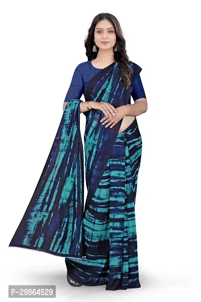 Stylish Georgette Teal Printed Saree With Blouse Piece For Women-thumb2