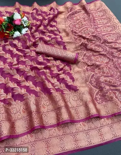 Beautiful Organza Purple Woven Design  Saree with Blouse piece For Women-thumb0