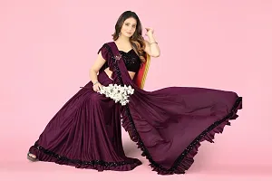 Beautiful Purple Lycra Embellished Women Saree with Blouse piece-thumb3