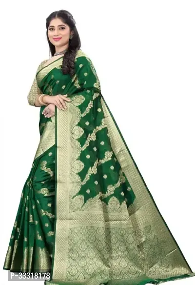 Beautiful Organza Green Woven Design  Saree with Blouse piece For Women-thumb0