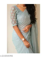 Stylish Blue Chiffon Saree with Blouse piece-thumb1