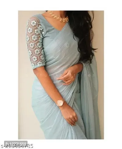 Stylish Blue Chiffon Saree with Blouse piece-thumb2