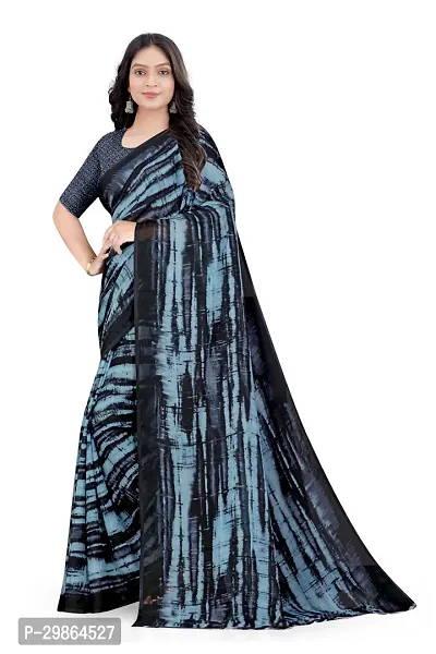 Stylish Georgette Black Printed Saree With Blouse Piece For Women