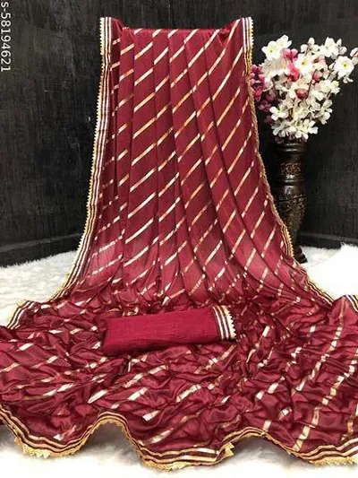 Lycra Striped Sarees with Blouse Piece