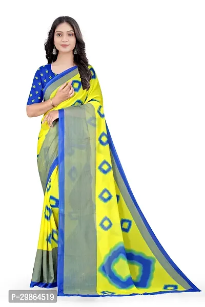 Stylish Georgette Yellow Printed Saree With Blouse Piece For Women