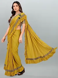 Beautiful Yellow Lycra Self Pattern Women Saree with Blouse piece-thumb3