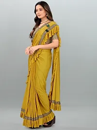 Beautiful Yellow Lycra Self Pattern Women Saree with Blouse piece-thumb2