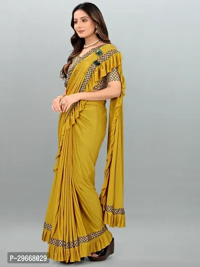 Beautiful Yellow Lycra Self Pattern Women Saree with Blouse piece-thumb3