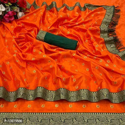 Trendy Crepe Orange Zari Saree With Blouse Piece For Women