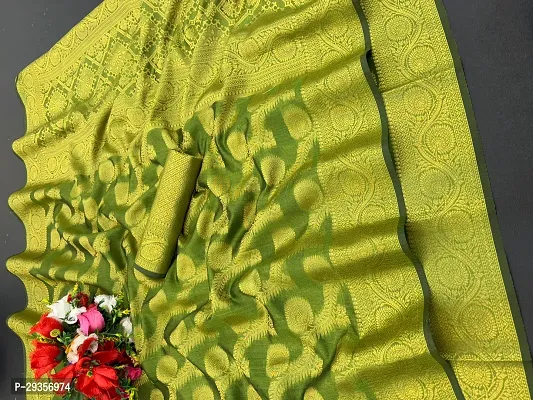 Stylish Organza Green Woven Design Saree With Blouse Piece For Women-thumb0