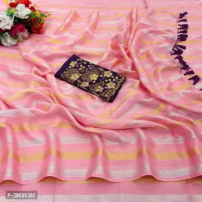 Stylish Crepe Pink Self Pattern Saree With Blouse Piece For Women