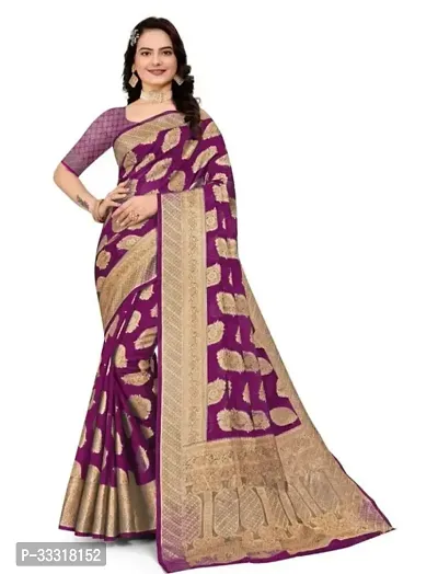 Beautiful Organza Purple Woven Design  Saree with Blouse piece For Women-thumb0