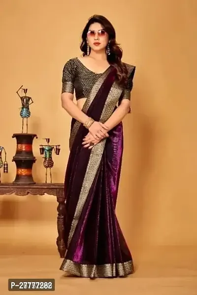 Fancy Purple Lycra Saree With Blouse Piece For Women