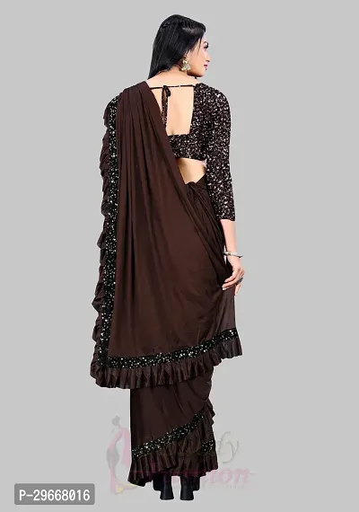Beautiful Brown Lycra Embellished Women Saree with Blouse piece-thumb2