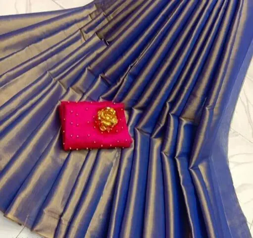 New Trendy Tissue Silk Solid Cotton Sarees With Blouse Piece