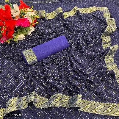 Stylish Lycra Blue Printed Saree with Blouse piece For Women