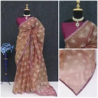 Beautiful Purple Net Printed Women Saree with Blouse piece-thumb1