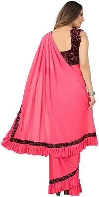 Beautiful Pink Lycra Embellished Women Saree with Blouse piece-thumb2