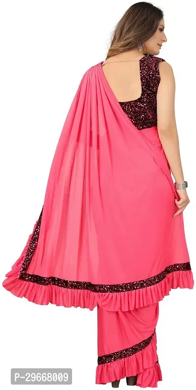 Beautiful Pink Lycra Embellished Women Saree with Blouse piece-thumb3