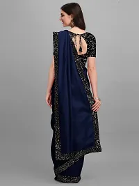 Beautiful Navy Blue Lycra Self Pattern Women Saree with Blouse piece-thumb1