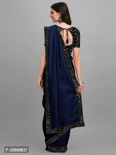 Beautiful Navy Blue Lycra Self Pattern Women Saree with Blouse piece-thumb2