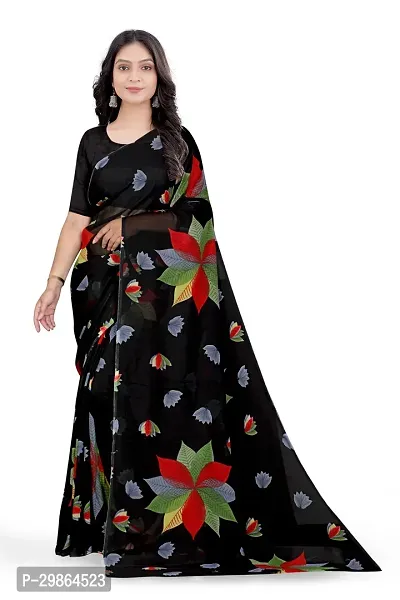 Stylish Georgette Black Printed Saree With Blouse Piece For Women-thumb3